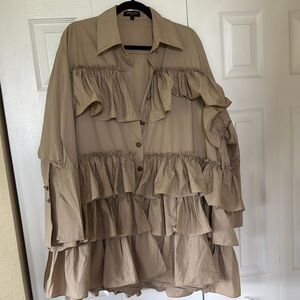 BEULAH Beige Ruffled Button-Up Dress